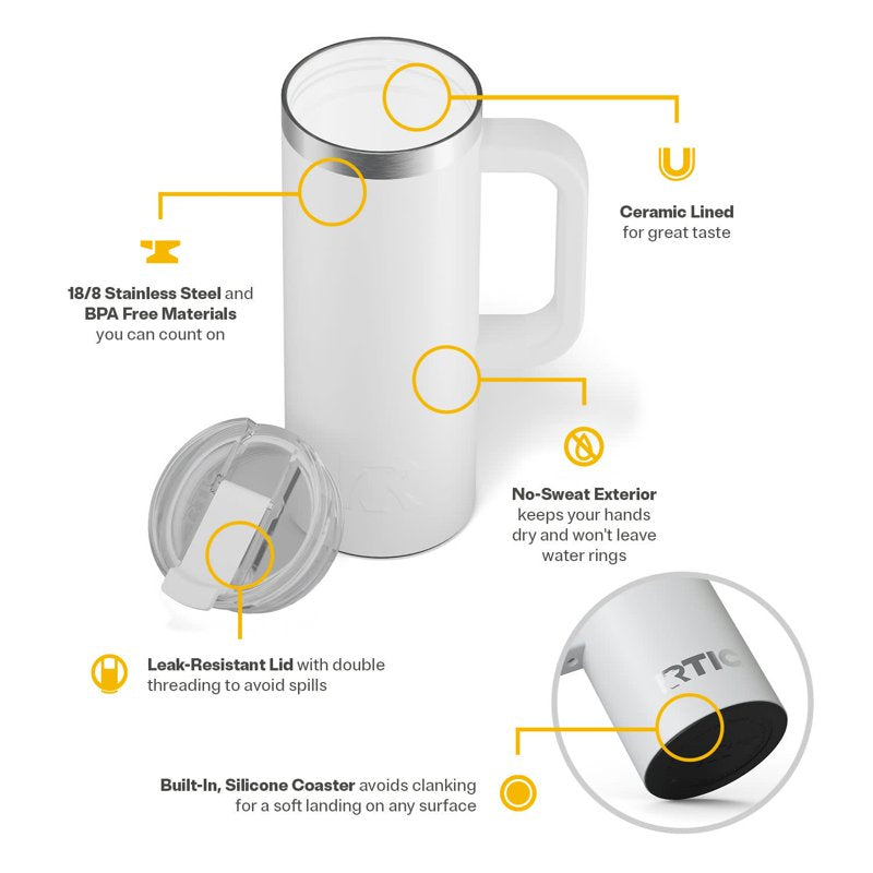 20 oz Insulated Road Trip Travel Mug - Ceramic Lined, Cool Grey