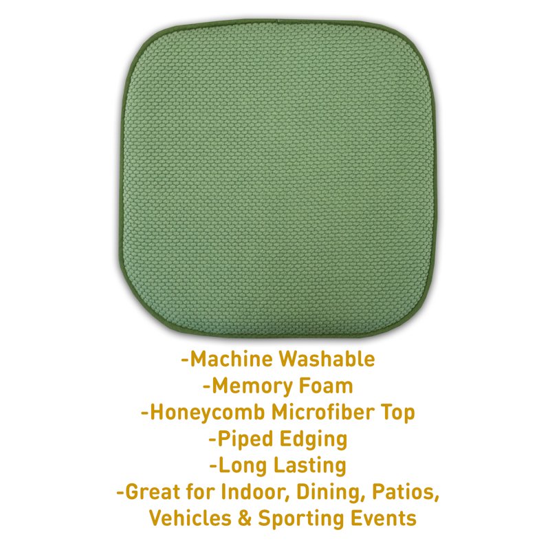 Memory Foam Chair Pad - Non-Slip Back, 16x16, Green - 4 Pack