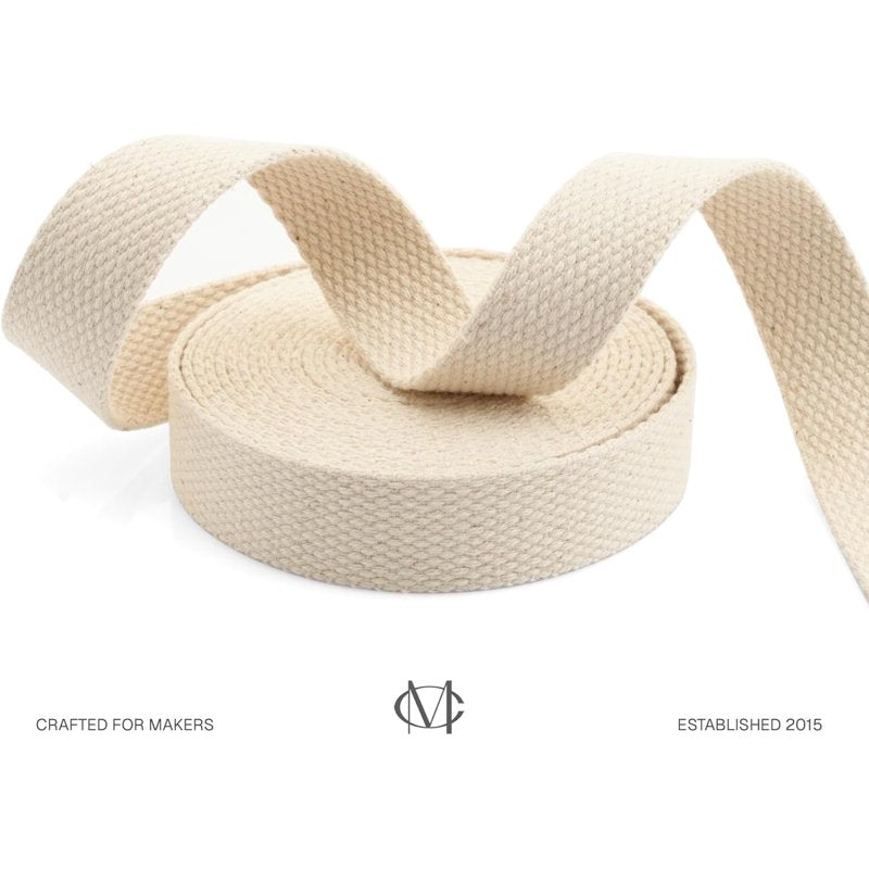 Cotton Webbing Ribbon for Bags Sewing Crafts - 1 Inch x 5 Yards, Natural