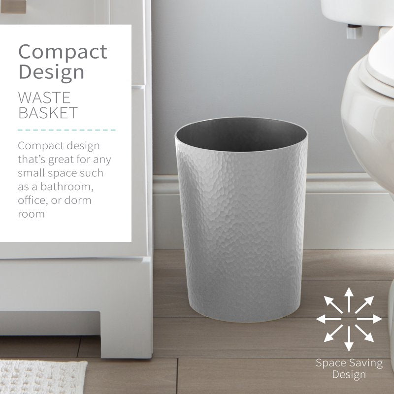 Hammered Textured Plastic Bathroom Wastebasket - Silver, 10L