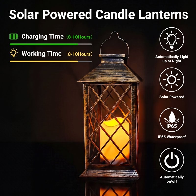 Outdoor Solar Lantern Set - Flickering Flameless Candle Lights for Garden & Patio - 2 Pack
