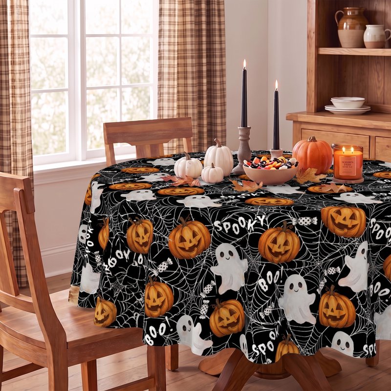 Ghost Halloween Tablecloth 60 Inch Round Wrinkle-Resistant & Machine Washable