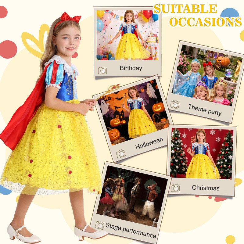 Yellow Princess Dress Costume for Girls 7-8 Years with Accessories - Off-Shoulder & Ruffled Design