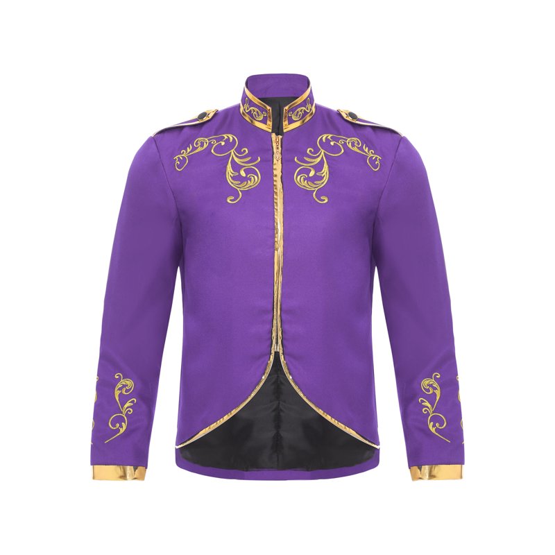 Men's Medieval Royal Palace Prince Costume Victorian Coat Purple L - Embroidered Renaissance Clothing