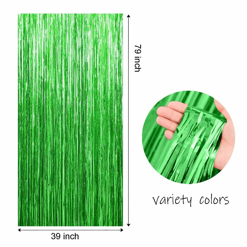 Green Foil Fringe Curtain - 2-Pack for Events, Birthdays, Weddings, Festivals - 3.25ft x 6.58ft - Green 3