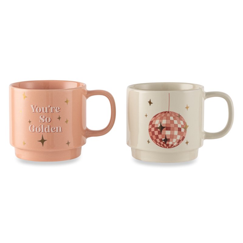 Stacking Mugs Set - You're So Golden Pink & Disco Ball White - 14.2 fl oz
