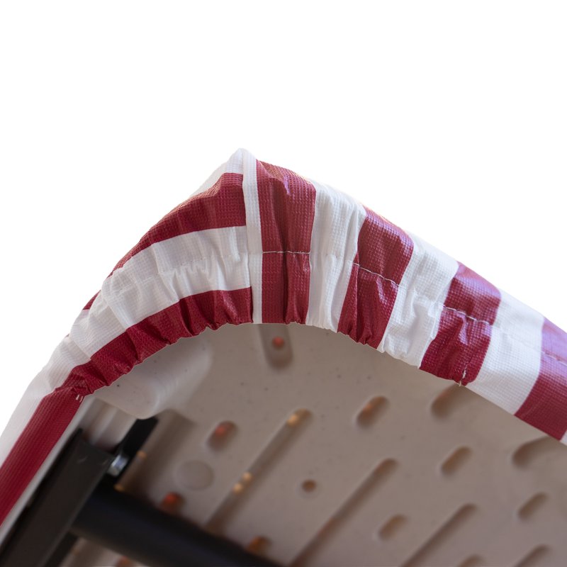 Elastic Fitted Vinyl Table Cover for 6 ft Table - White/Red Stripe, 4 Pack
