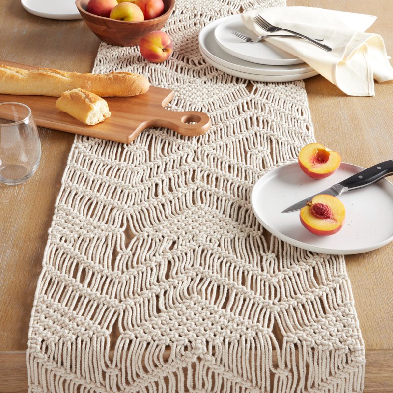 Macrame Table Runner - 90"x14" Natural Cotton - 4 Pack