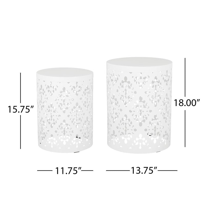 Modern Iron Cut Design Outdoor Side Table Set of 2
