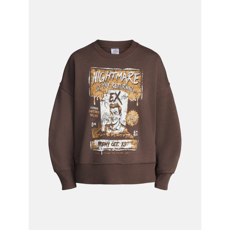 Women's Halloween Nightmare Ex Graphic Fleece Pullover - Brown Basket XL