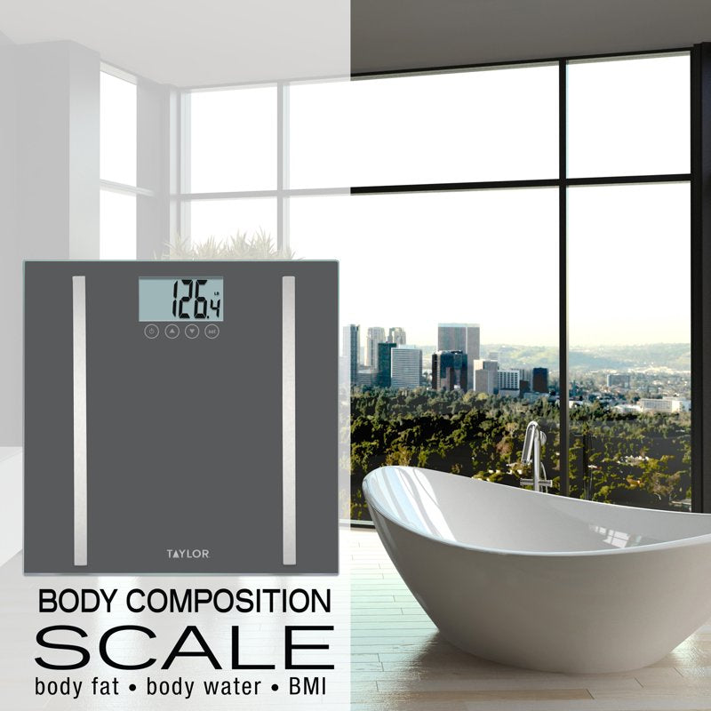 Taylor LCD Body Composition Scale - Gray Glass, 400lb Capacity