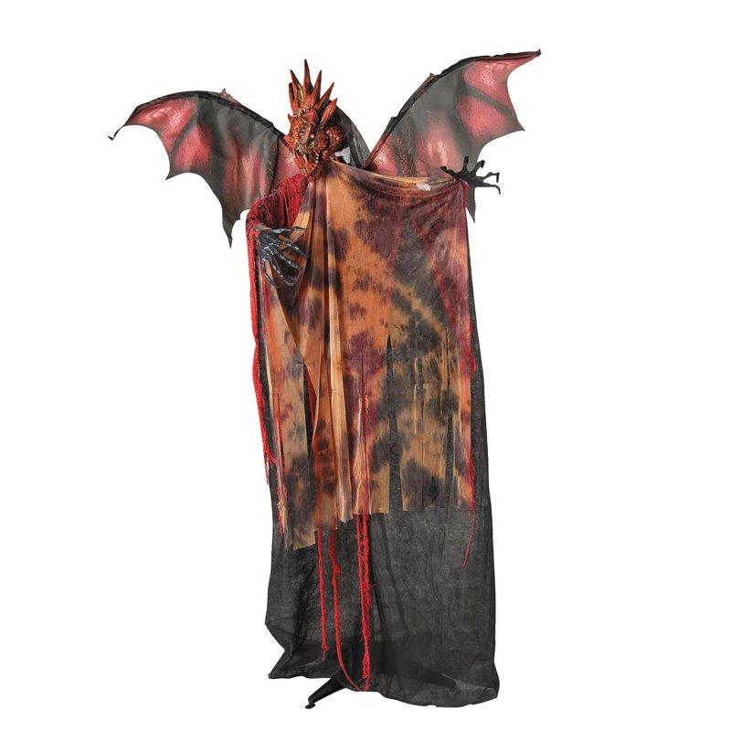 6 Ft. Standing Animated Halloween Dragon Decoration - Black & Red Spooky Man
