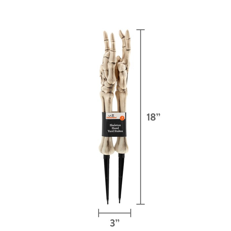 Skeleton Hand Yard Stakes Outdoor Halloween Decorations - White, 18.1 Inches, 2 Pack