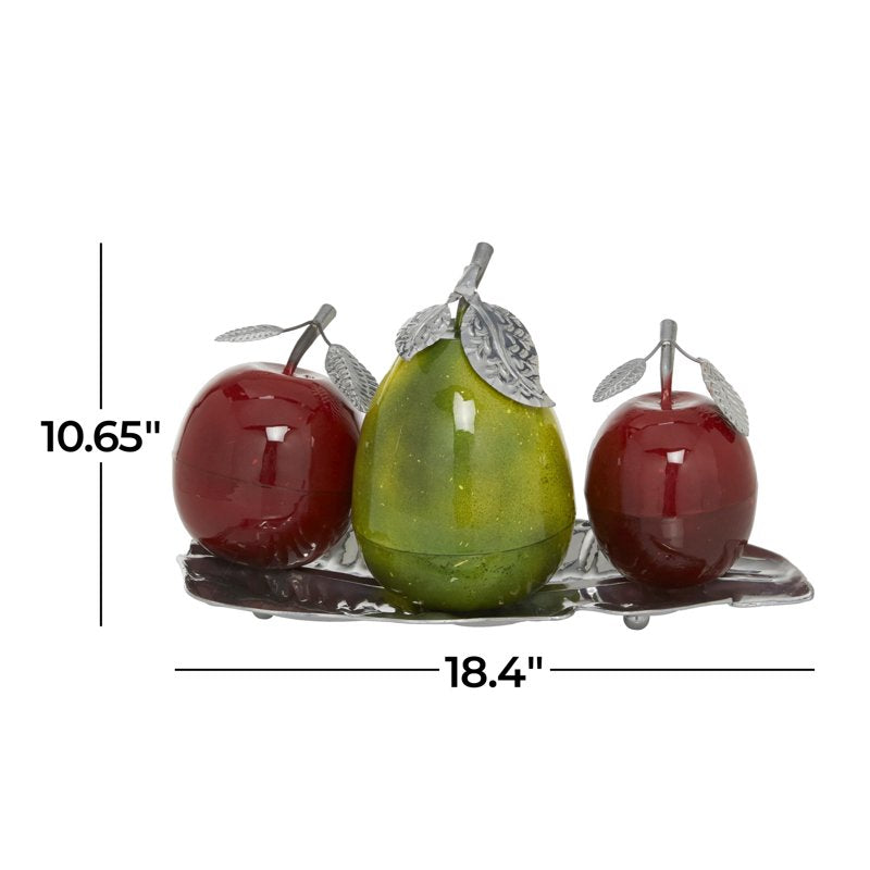 Multi Colored Metal Fruit Sculpture with Platter - 18" x 11"