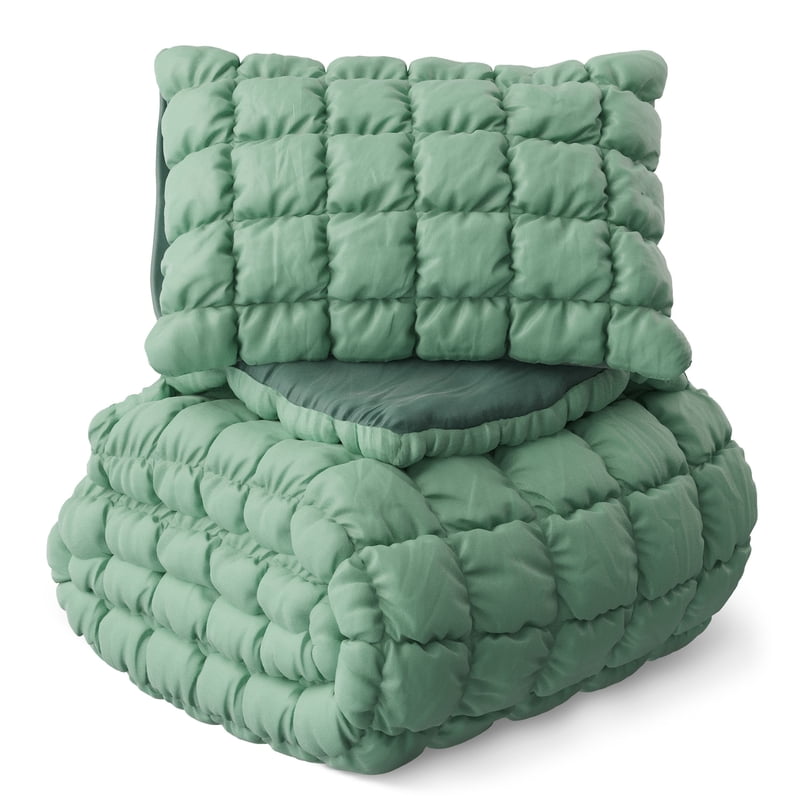Kids Twin Comforter Set - Light Green Puffy Microfiber Bedding with Sham - 66x86 Inches
