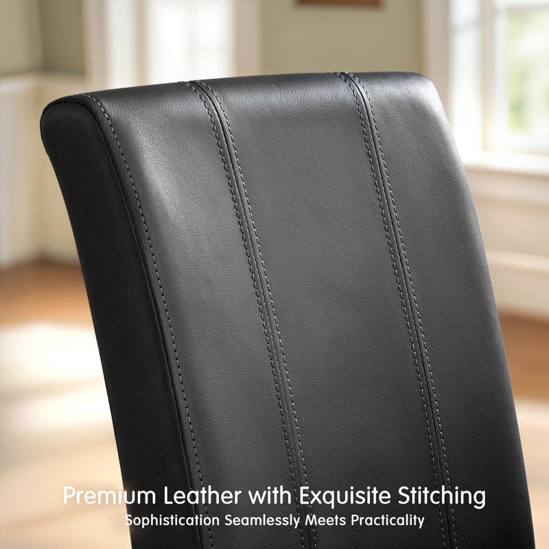 Faux Leather Dining Chairs Set of 4 - Black Parsons Style