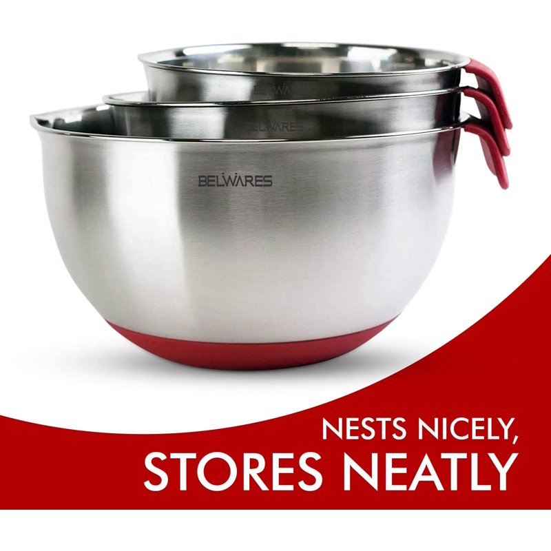 Stainless Steel Mixing Bowls Set of 3 with Airtight Lids