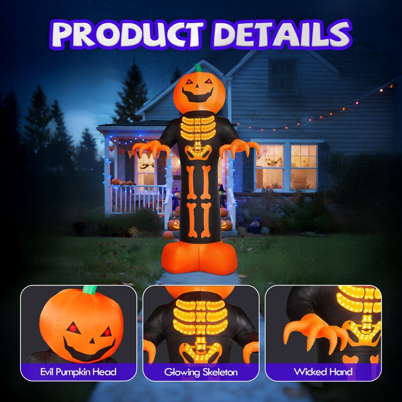 12FT Halloween Inflatable Pumpkin Man Outdoor Decor with LED Lights