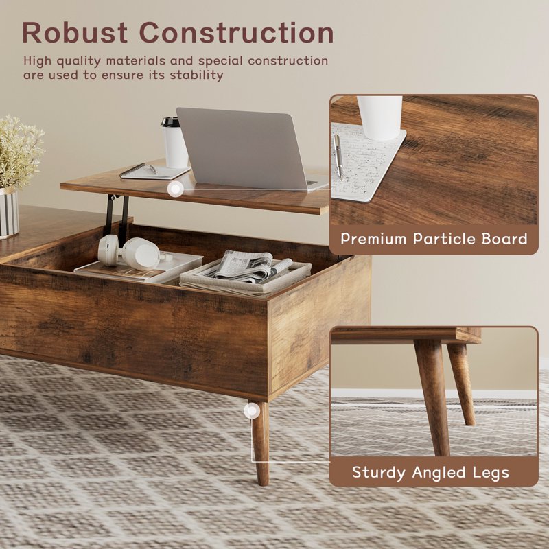 Lift Top Rectangular Wood Coffee Table - Rustic Oak