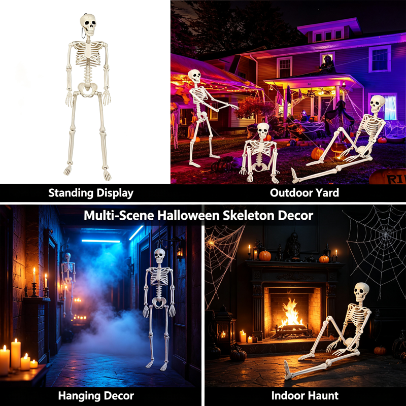 Poseable Plastic Skeleton Model - 35.43in Halloween Decor for Indoor & Outdoor Use