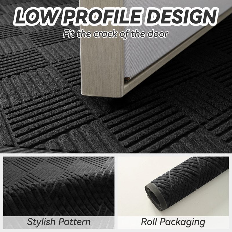 Outdoor Doormat Set 17x30 Inches Crosshatch Black Non-Slip Entryway Mats - 2 Piece Variation of 17" x 30" 2-Piece, Crosshatch-Black, Single