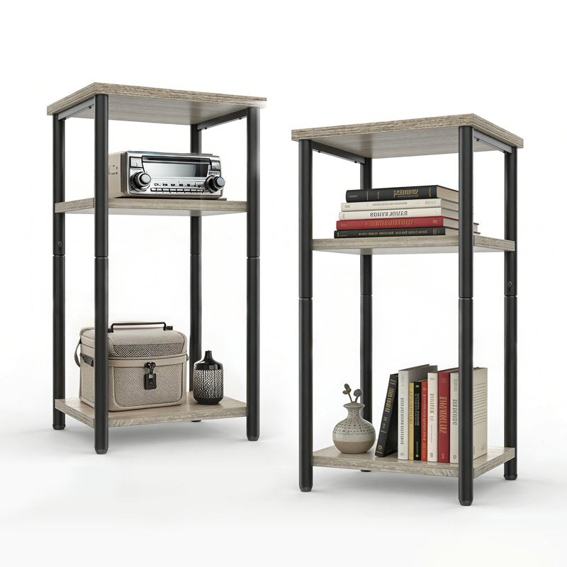 3-Tier End Table with Shelves - Narrow Nightstand for Small Spaces - Gray