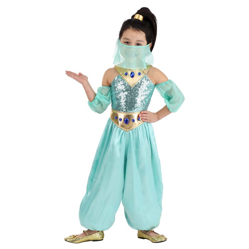 Toddler Mystical Genie Costume 4T - Seafoam Green Jumpsuit with Sequin Bodice & Face Mask