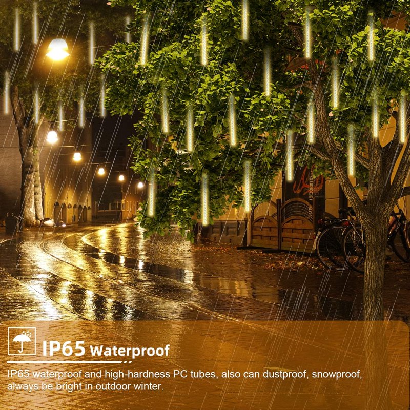 Meteor Shower Rain Lights 30cm 10 Tubes Waterproof LED String Lights for Christmas & Outdoor Garden - Warm White