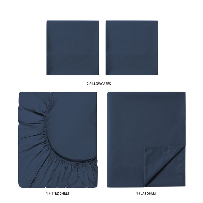 Full Microfiber Bed Sheet Set with Cool & Antimicrobial Properties - Washed Indigo, 4 Piece