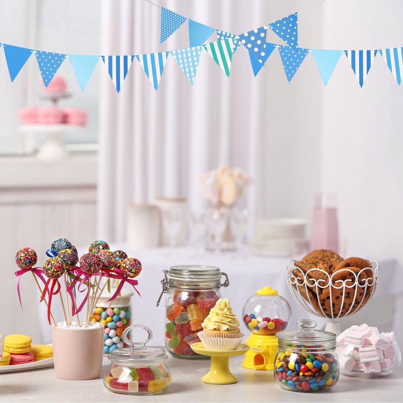 Blue Polka Dot & Stripe Pennant Banner 82ft String Hanging Flags - Party & Event Decoration - Variation: Blue-5