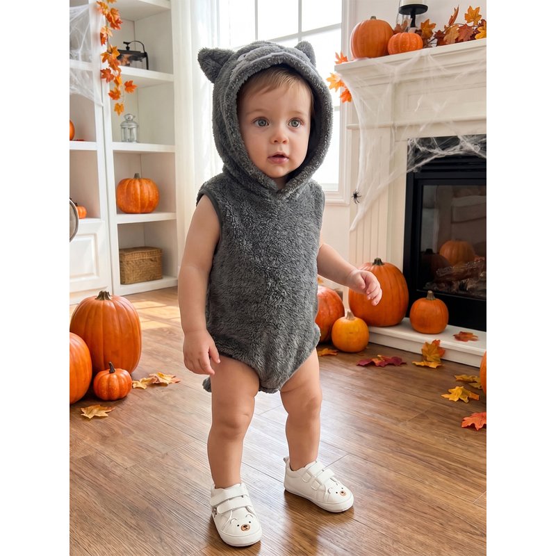 Baby Boy Wolf Costume - Infant Halloween Animal Romper, 3-6 Months, Dark Grey