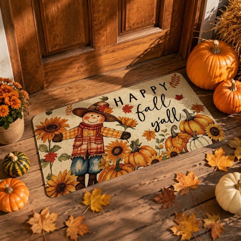 Thanksgiving Harvest Doormat with Scarecrow - Fall Front Door Decor - 15.8 x 23.6 Inch (Z)