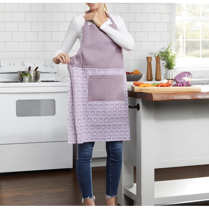 Chef Kitchen Apron - 28" x 32" Cotton Apron with Pocket - Purple Floral