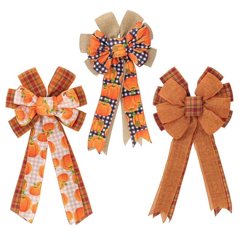 Vigorush Large Fall Bow for Wreaths Halloween Pumpkin Decor - Variation #01