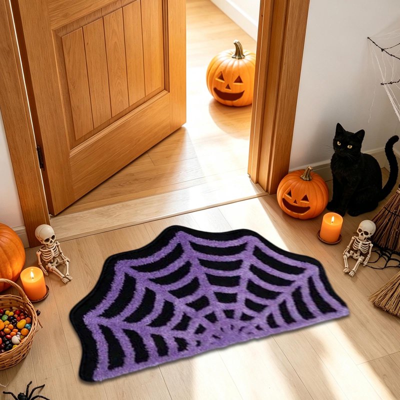 Halloween Spider Web Bath Rug F - 15.75x23.62 Inch Non-Slip Plush Bathroom Mat