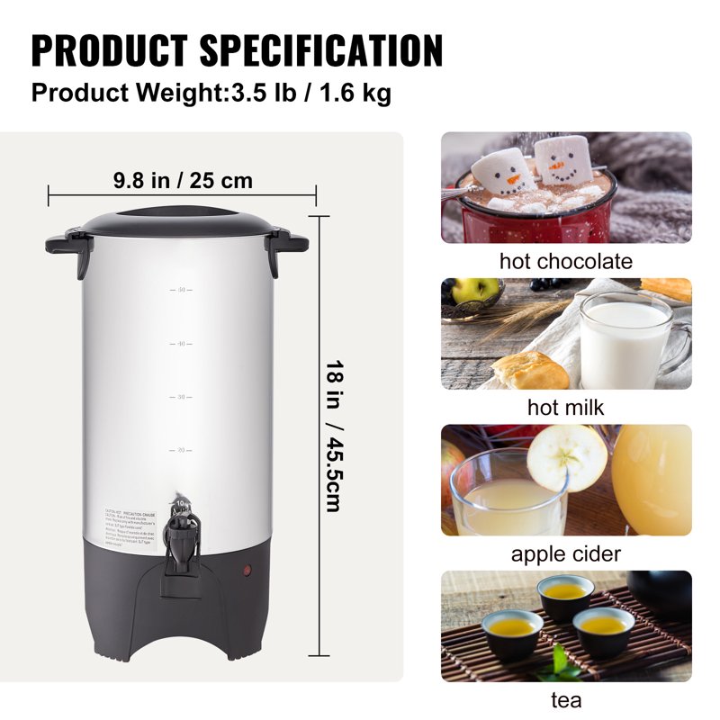 50-Cup Stainless Steel Coffee Urn - Electric Brewing Server