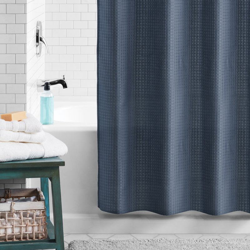 Mainstays Navy Blue Eco-Friendly Waffle-Weave Fabric Shower Curtain - 72x72 Inches - Single Variation