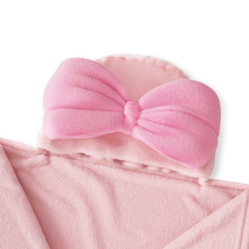 Kids Hooded Plush Throw Blanket with Bows - Pink Dino, 50x40 Inches - Cozy & Soft