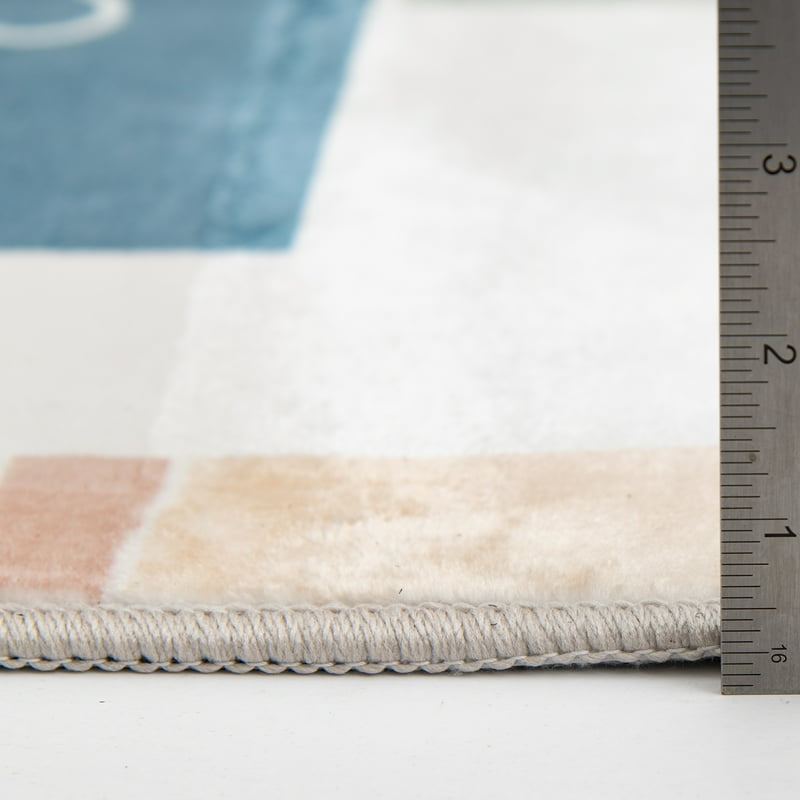 36x56 Inch Faux Fur Indoor Area Rug with Hopscotch Pattern - Soft Non-Slip Play Mat