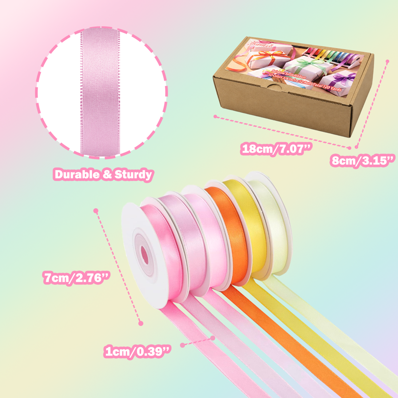 3/8 Inch x 10 Yards Satin Ribbon Set - Pastel Assortment for Crafts & Gift Wrapping