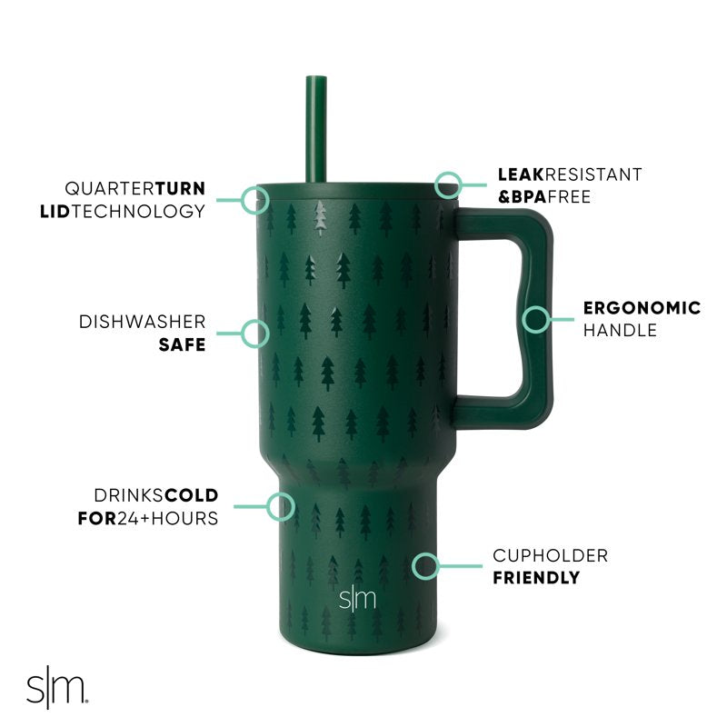 30 oz Insulated Stainless Steel Trek Tumbler with Straw Lid - Trees Deep Forest