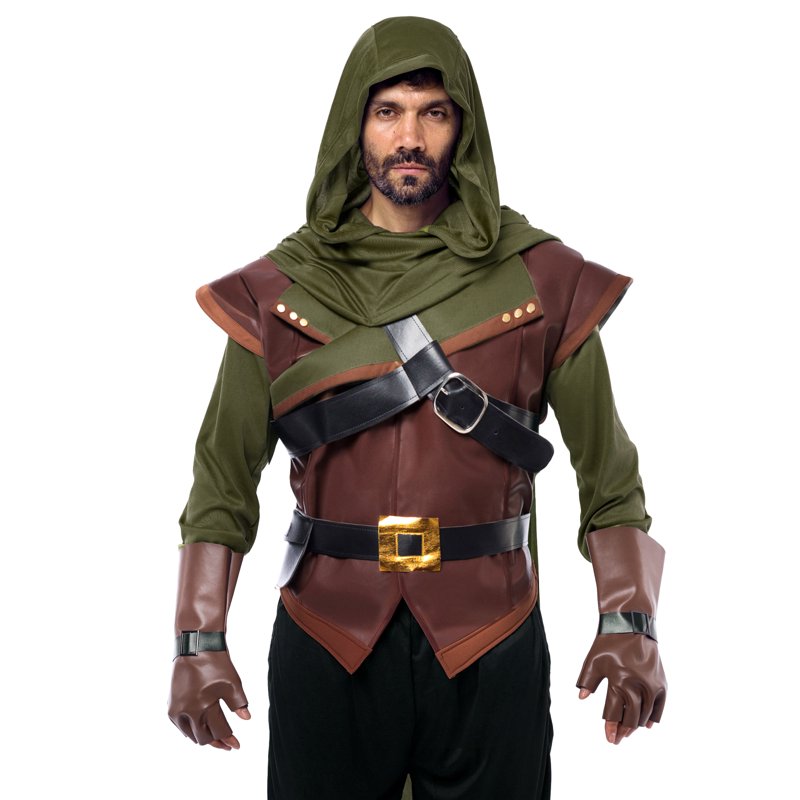 Men's Robin Hood Renaissance Costume Set with Leather Tunic Cape & Accessories - Variation of THIS listing