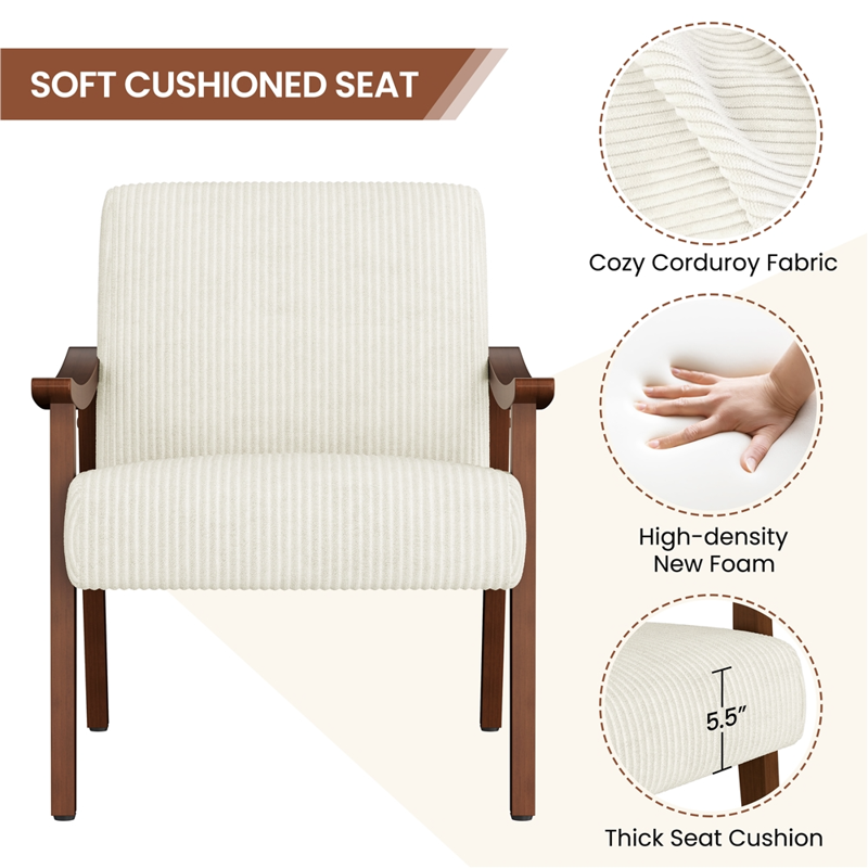 Mid-Century Modern Corduroy Fabric Armchair with Wood Legs