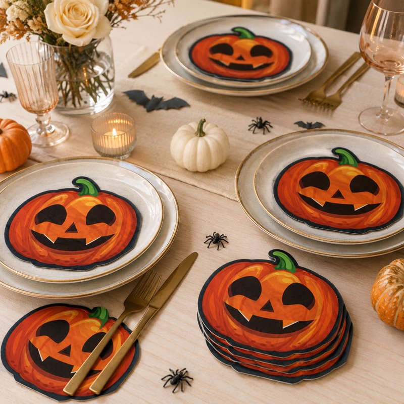 Halloween Pumpkin Disposable Paper Napkins - Orange, 20 Pack, Party Decor