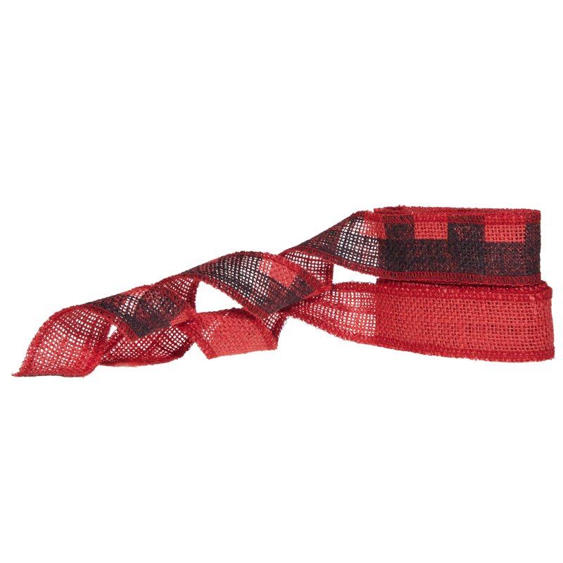Love, Laugh, Craft Burlap Ribbon Set - 1.5 Inch Wide, 3 Yards, Red & Black Buffalo Check