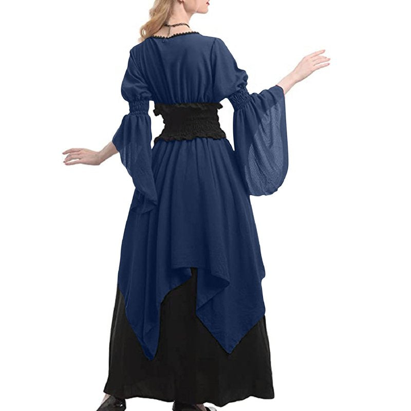 Navy Medieval Witch Dress with Mesh Bell Sleeves and Corset - XL, D36 Variation