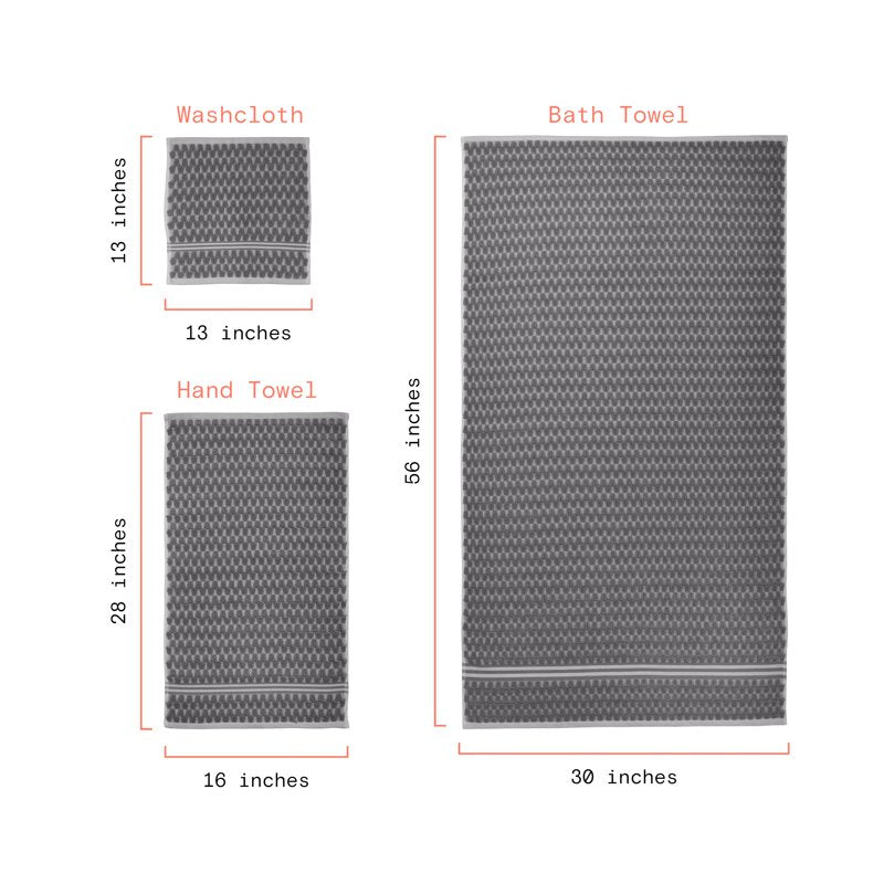 Charcoal 6-Piece Bath Towel Set - 100% Cotton, Soft & Absorbent