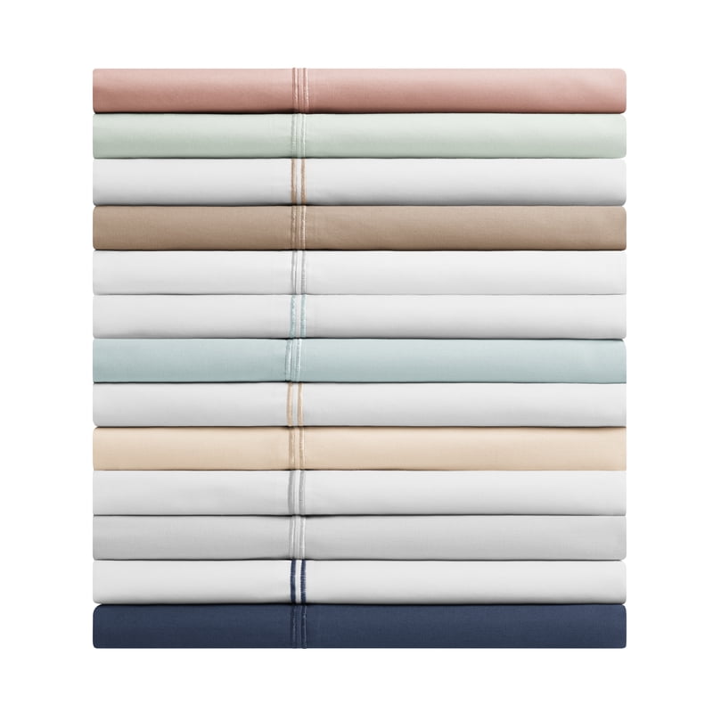 King Pillowcases - Gypsum/Washed Indigo 300 Thread Count Pima Cotton Percale Set - Hotel Style