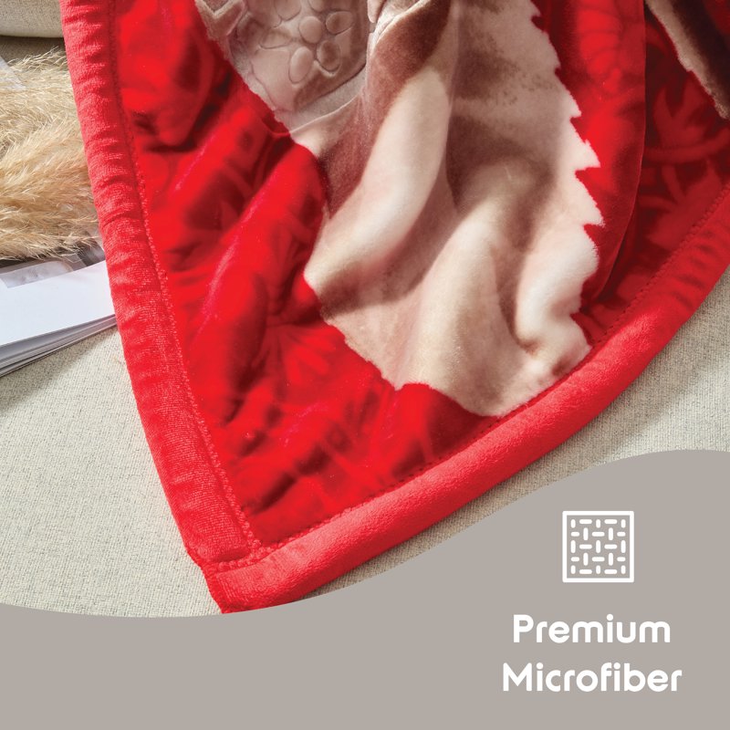 Queen Size Reversible Korean Mink Fleece Blanket - Maroon, Heavy 2-Ply Winter Throw