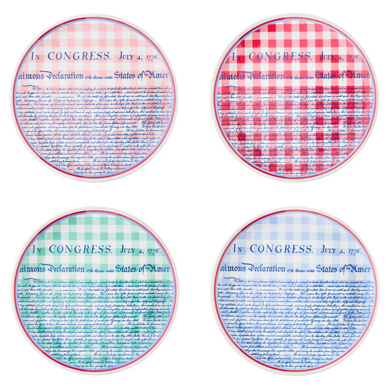 9-Inch Melamine Salad Plates Set - Multicolor Gingham Design